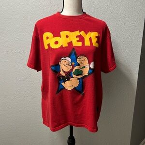 Popeye Star Cartoon Red Graphic Tee Size Large